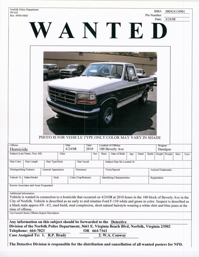 Beverly Avenue Murderer Wanted Poster