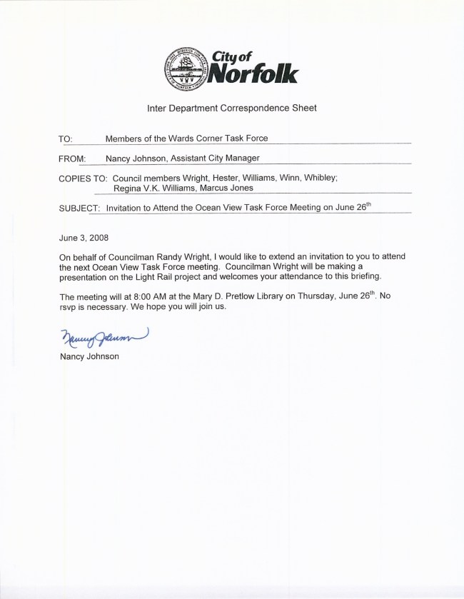 Mayor\'s Wards Corner Task Force Invitation