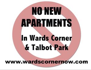 "No New Apartments" signs are available in protest Collins Enterprises LLC's request to build apartments rather than condos as originally promised