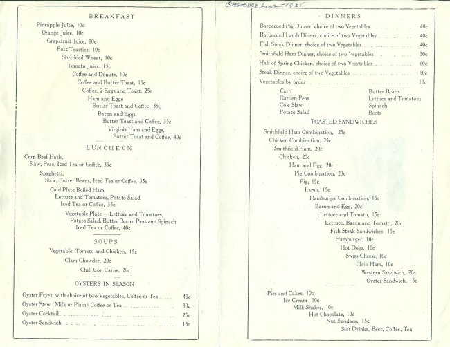 Tegg's Menu, inside