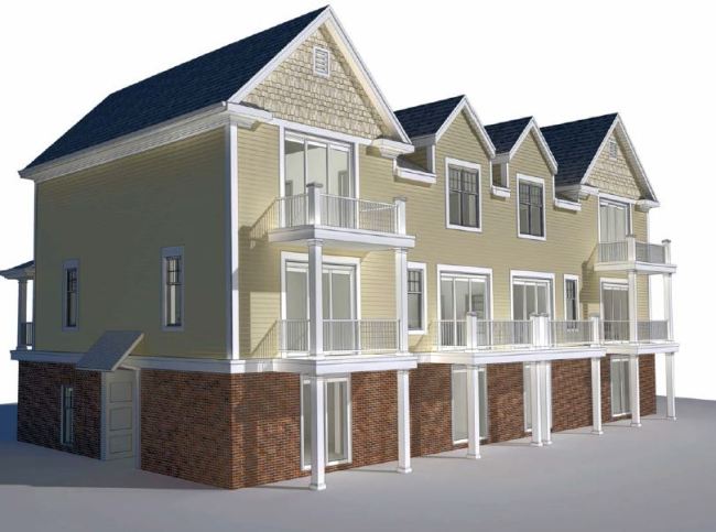 Rear elevation of the proposed Westport Commons Townhouses.  
